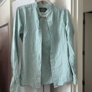 Mens Primark XS Green White Stripes Mandarin Collar Button Down Shirt